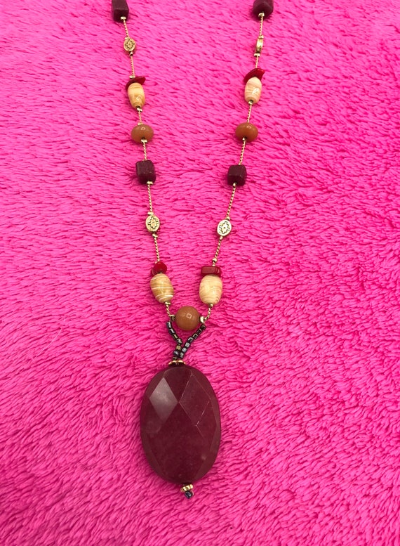 Lia Sophia gold burgundy stone multicolored neckl… - image 7