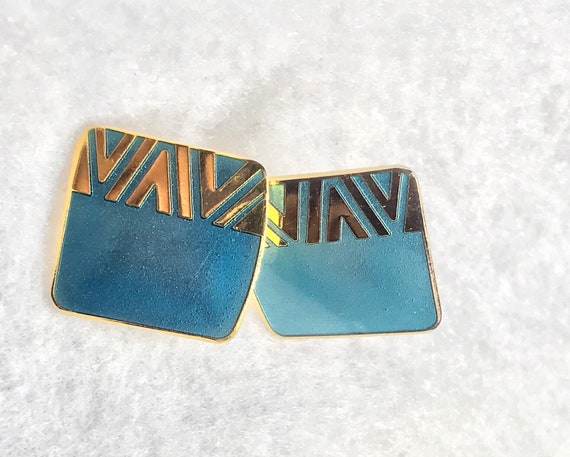 Vintage Laurel  Burch  blue and gold tone earring… - image 3