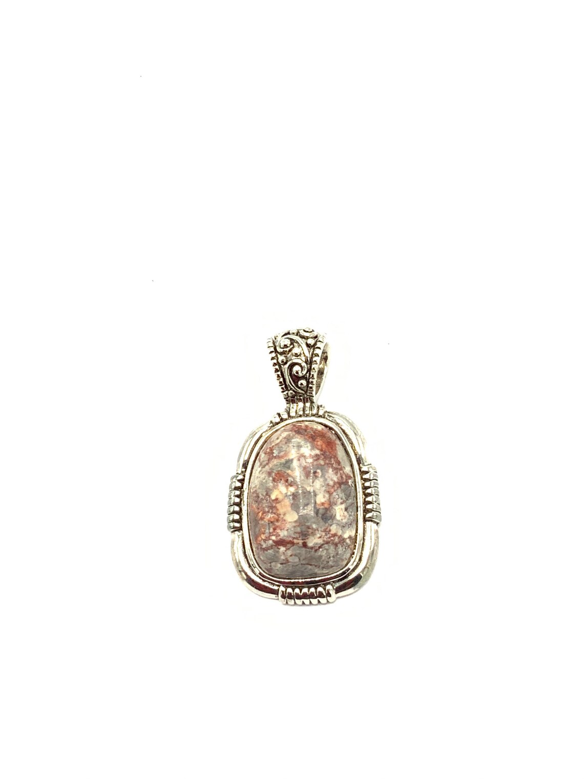 Pendentif Ancien En Argent Avec Pierre Multicolore - Style Art Déco - Occasion Bon état