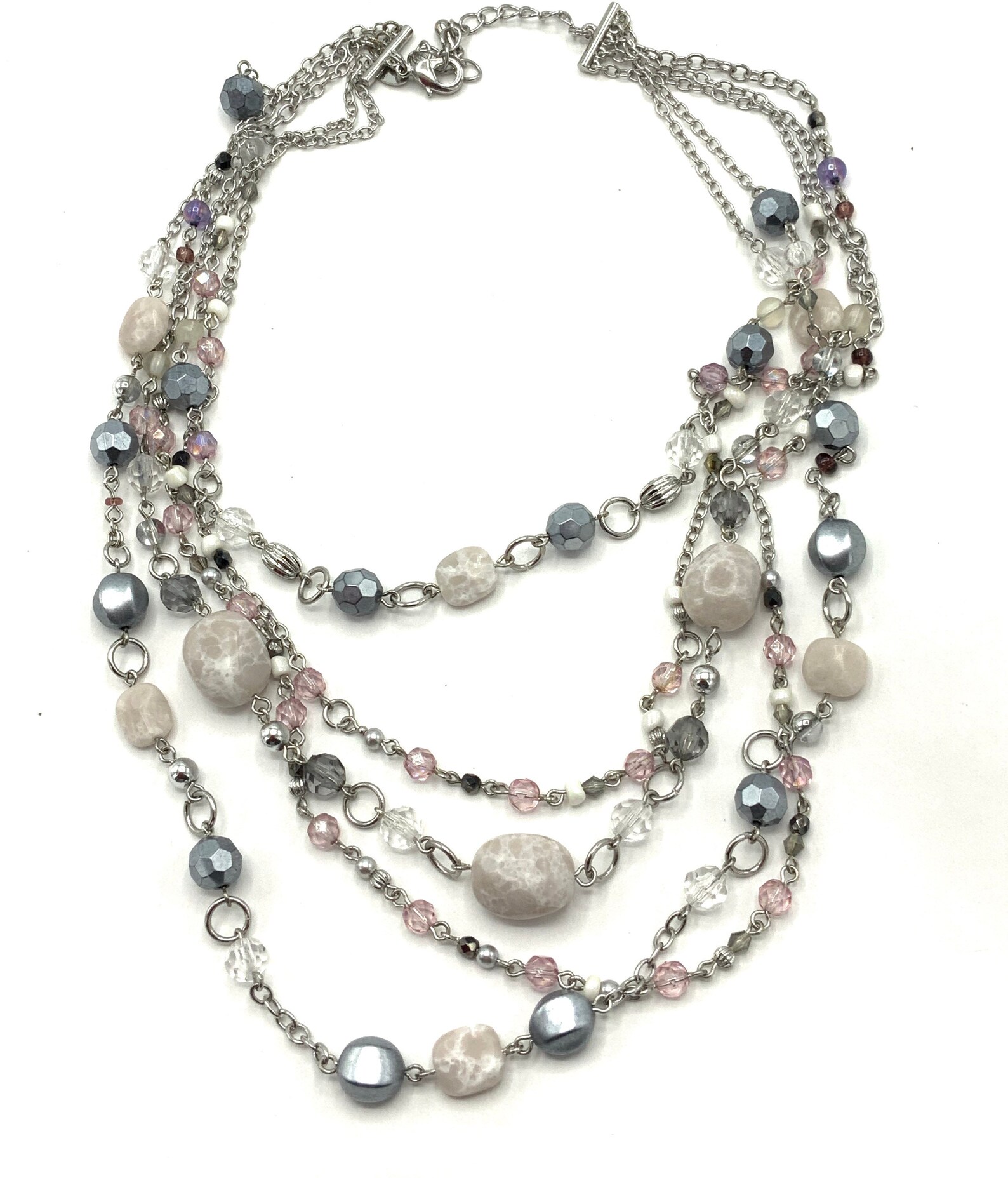 Multi Strand Necklace Lia Sophia Pink and Gray Beads Etsy