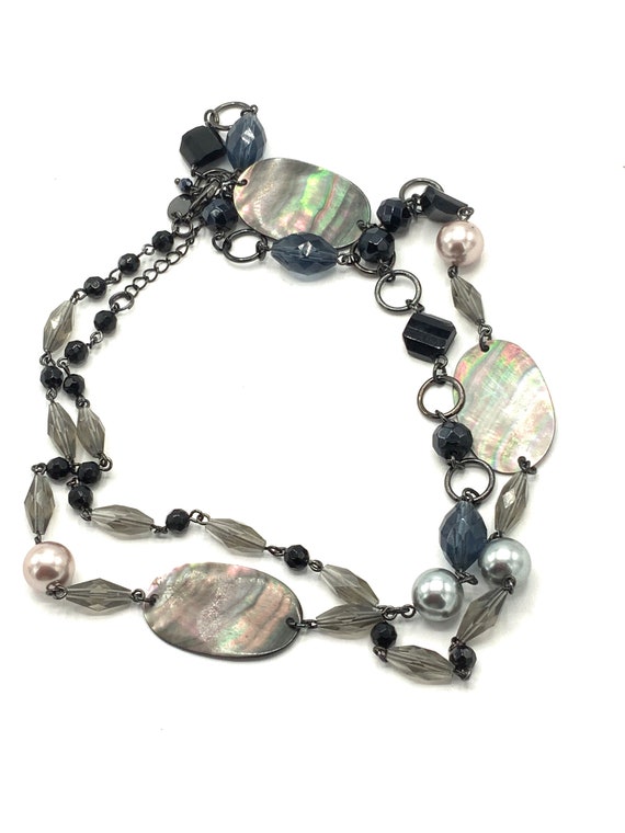 Gorgeous long necklace with abalone and pearl by L