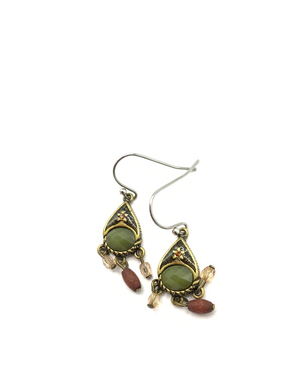 Gorgeous collectible brass and green tone earring… - image 3