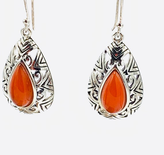 Amber and Sterling Silver Earrings, Stamped - image 1