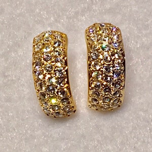 Vintage Roman earring gold tone and clear rhinestone, hoop