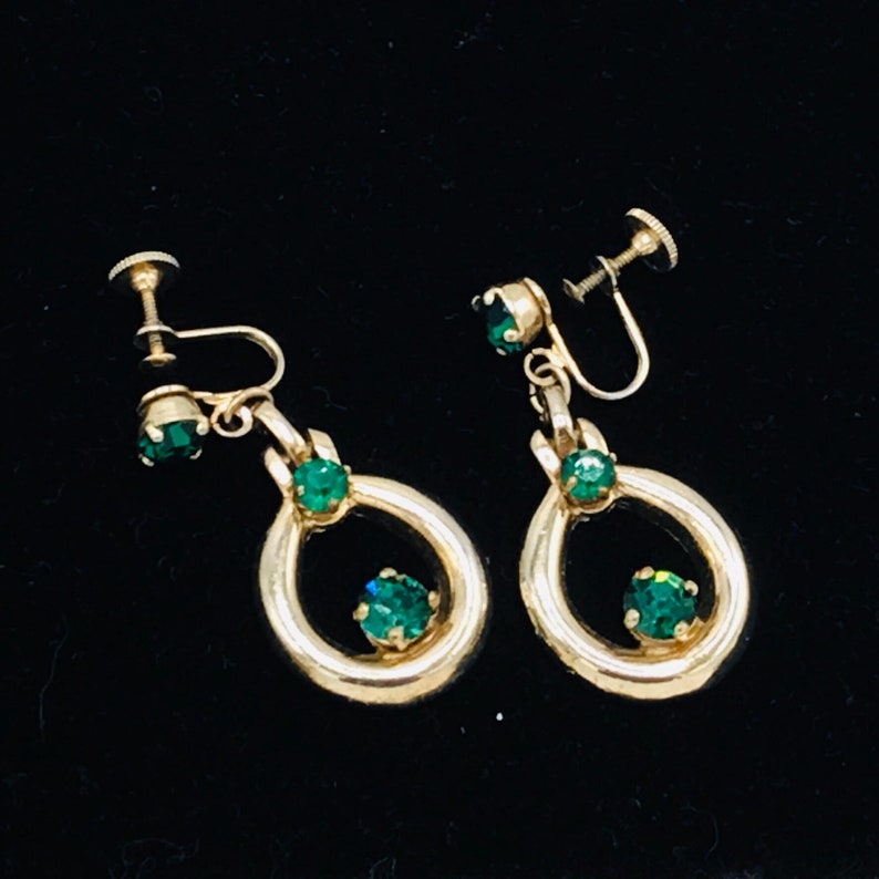 Vintage Barclay earring with green rhinestone screw