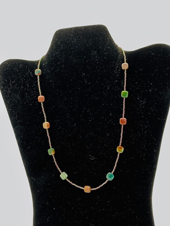 Vintage multicolored marble stones necklace with … - image 1