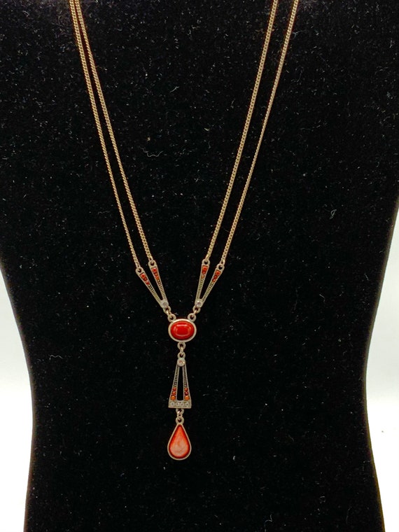 Gorgeous vintage nickel and red tone necklace by … - image 8