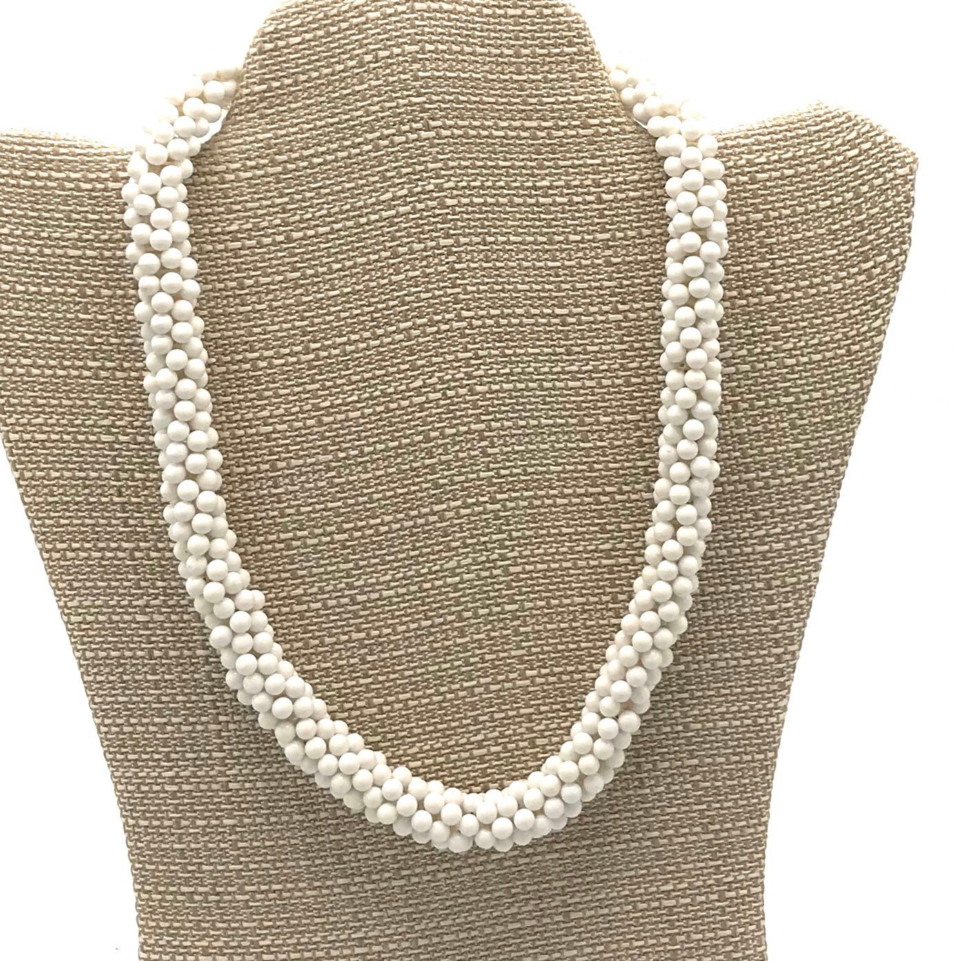 Collier Vintage Perles Ronde Porcelaine Blanche - Rétro - Occasion Bon état - Sans Marque