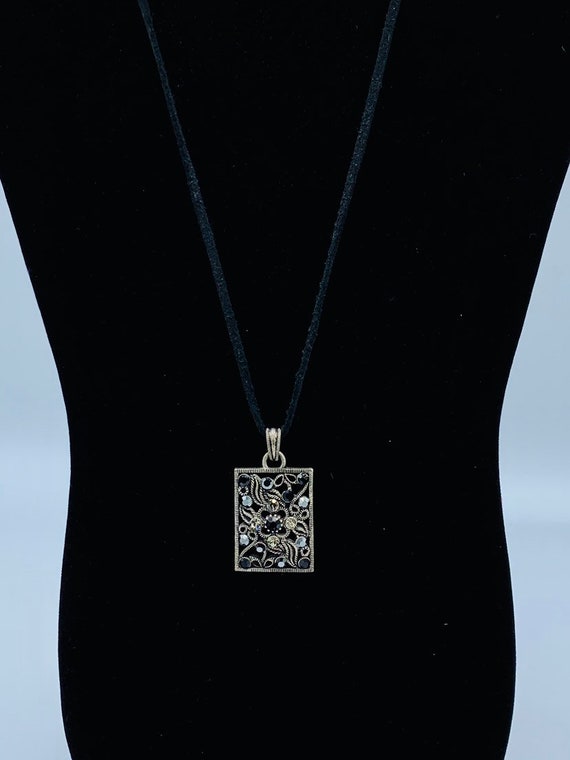 Lia Sophia black necklace onyx and crystal, recta… - image 6