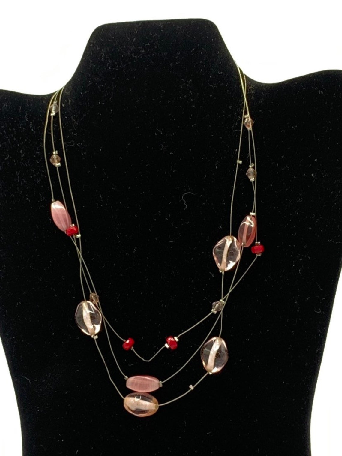 Lia Sophia beaded necklace pink and red crystal beads Etsy