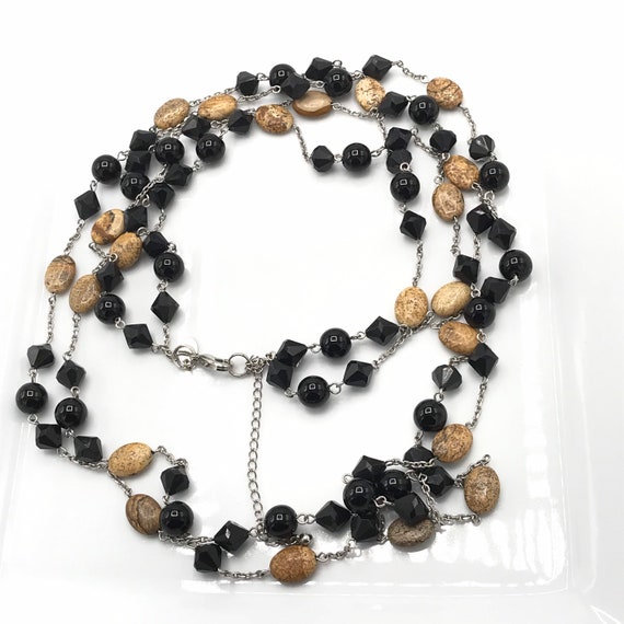 Multi strand necklace black and brown tones neckl… - image 8
