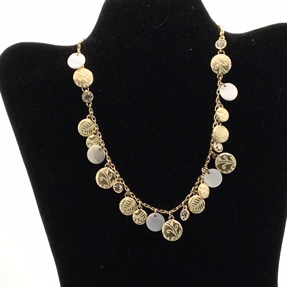 Gold and white tone necklace by Lia Sophia, carve… - image 1