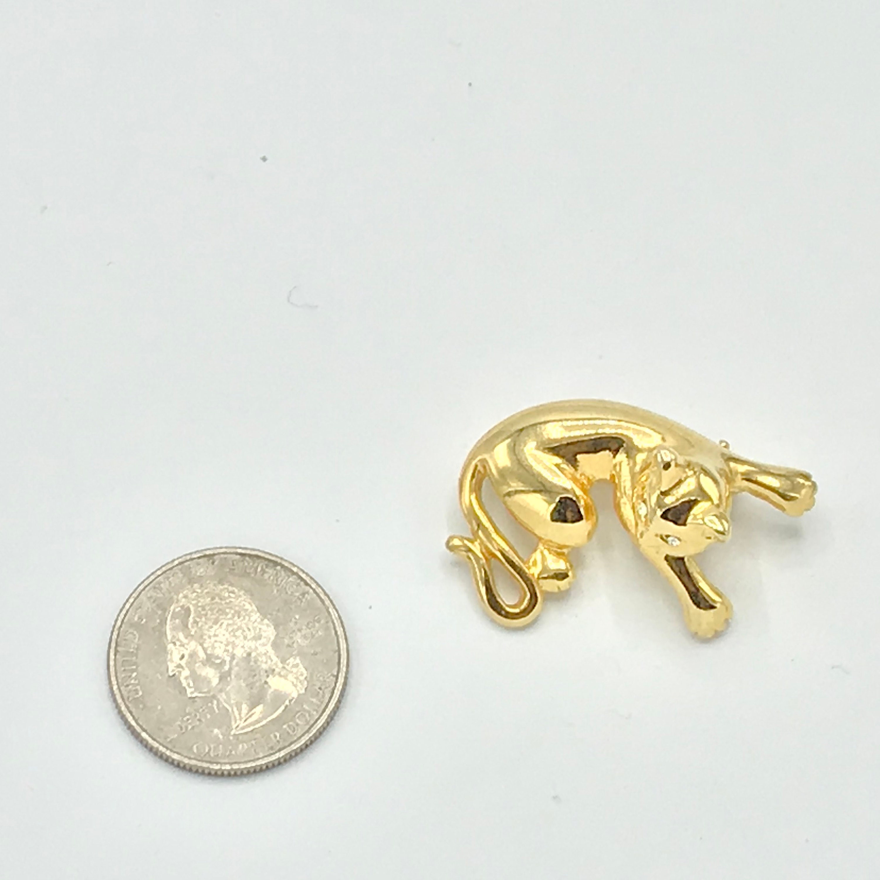 Broche Chat Élégante En Métal Doré Avec Strass Blanc - Bijou Fantaisie Animalier - Neuf Sans Emballage