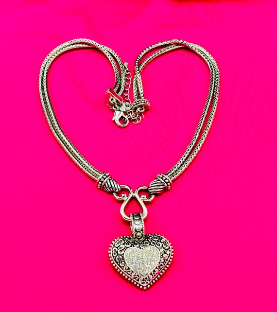 Heart and Crystal Silver Tone Necklace by Lia Sophia - Etsy
