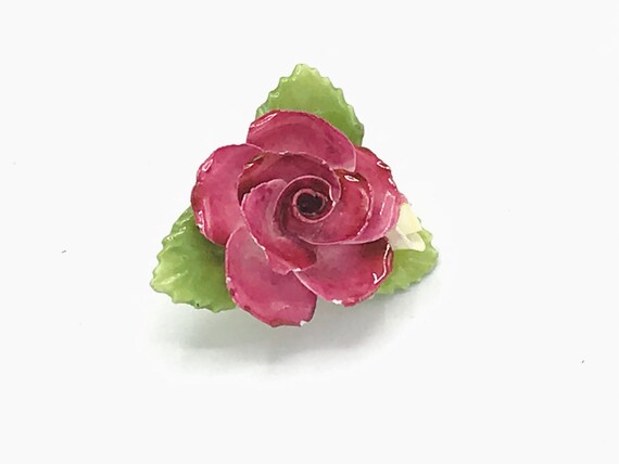 Vintage Stanffordshire rose brooch, Cara China red - image 2