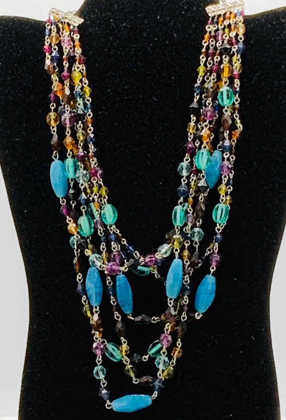 Multicolored and multi strand beads necklace by Li