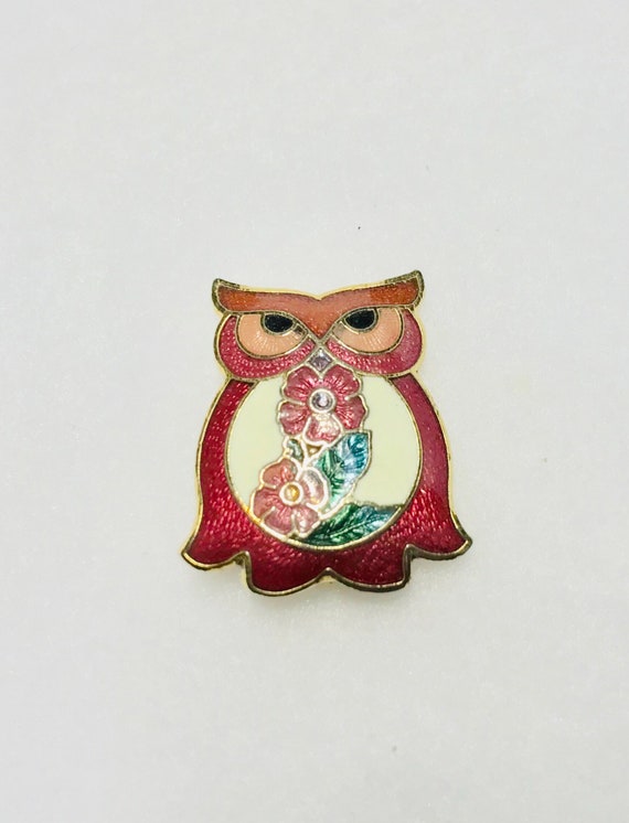 Vintage cloisonne owl brooch