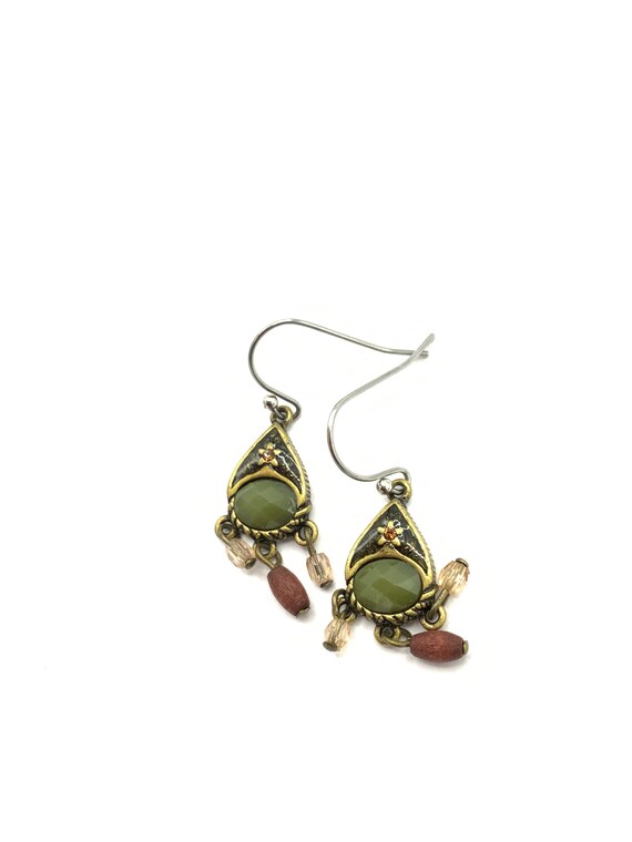 Gorgeous collectible brass and green tone earring… - image 4