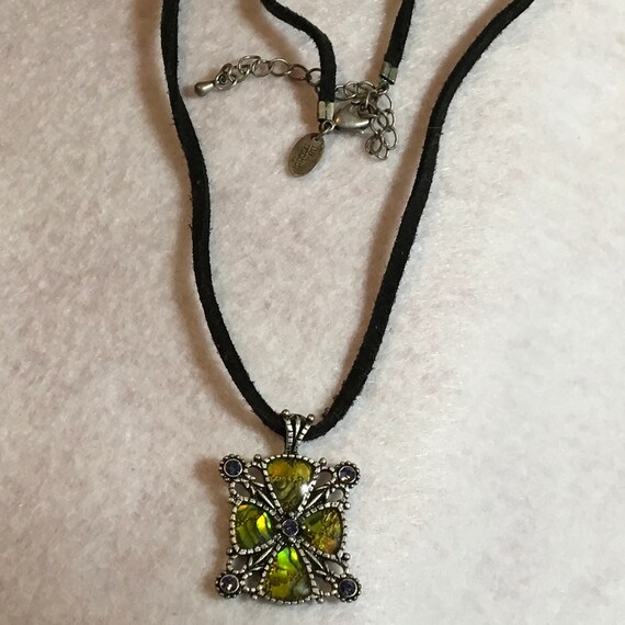 Vintage Lia Sophia  green necklace, green filigre… - image 3
