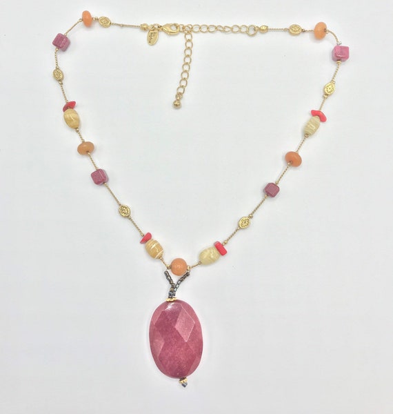 Lia Sophia gold burgundy stone multicolored neckl… - image 2