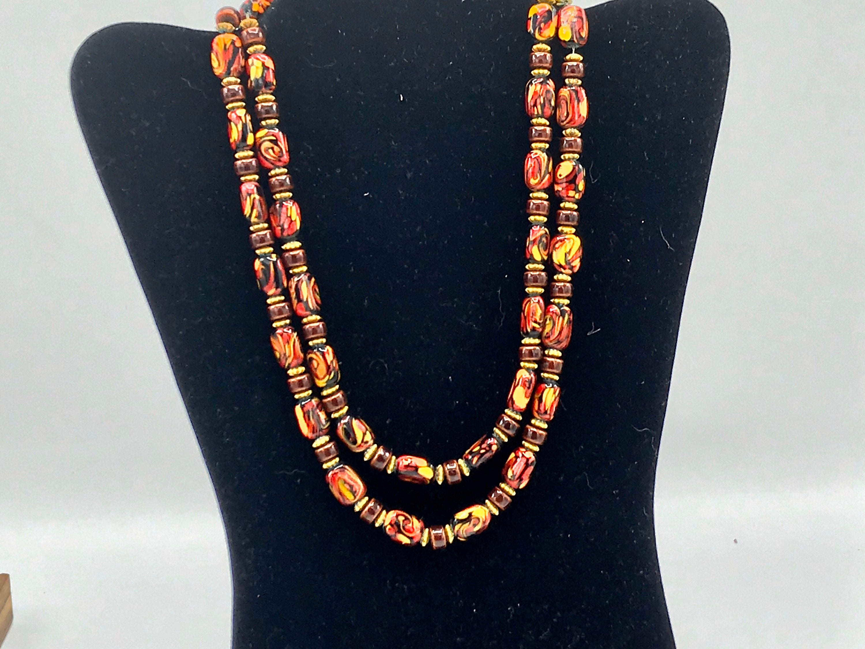 ★VINTAGE HOLLYWOOD★ Vine Beads Necklace Vintage Vendome Black Crystal Bead Layered Necklace - 24
