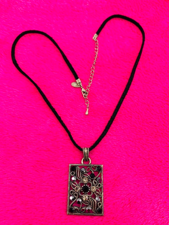 Lia Sophia black necklace onyx and crystal, recta… - image 2