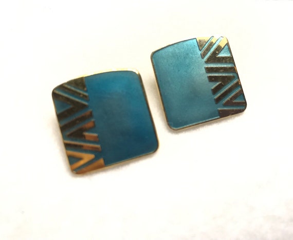 Vintage Laurel  Burch  blue and gold tone earring… - image 4