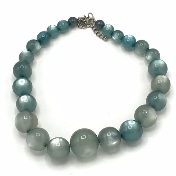 Vintage beads necklace Cyan color. Plastic - image 9