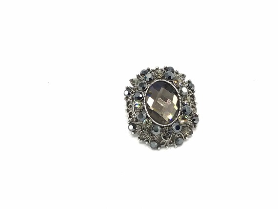 Vintage brown and black crystal/ rhinestone brooc… - image 6