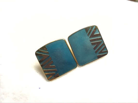 Vintage Laurel  Burch  blue and gold tone earring… - image 2