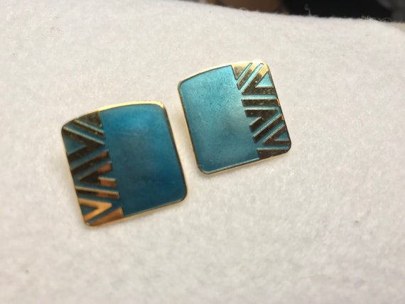 Vintage Laurel  Burch  blue and gold tone earring… - image 9