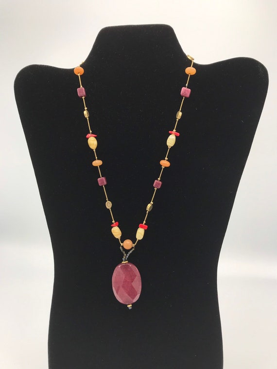 Lia Sophia gold burgundy stone multicolored neckl… - image 9