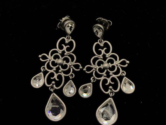 Vintage nickel and sparkly stones earrings by Lia… - image 8