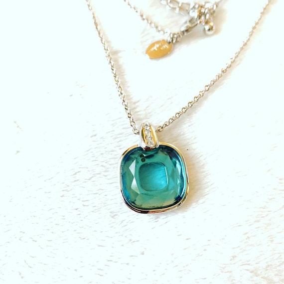 Lia Sophia Necklace With Light Blue Crystal Pendant Silver Tone