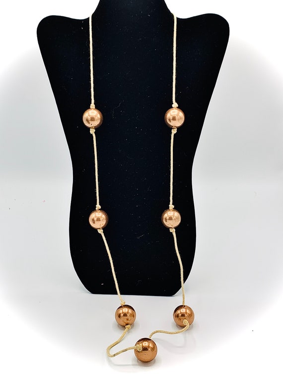 Vintage Long Copper necklace WIth Large  Beads - image 5
