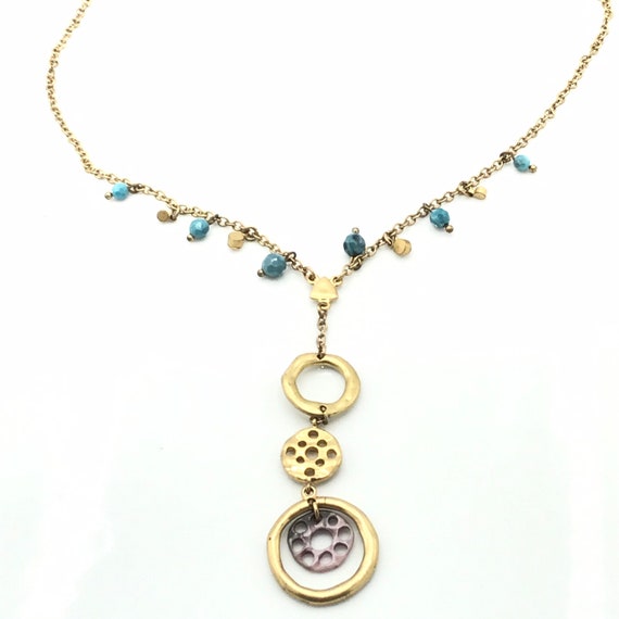 Collier Pendentif Lia Sophia – Turquoise Et Marron Sur Cordon Noir – Longueur Réglable 17-19 Pouces