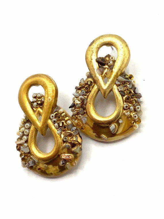 Gorgeous collectible gold tone  sign earring by C… - image 1