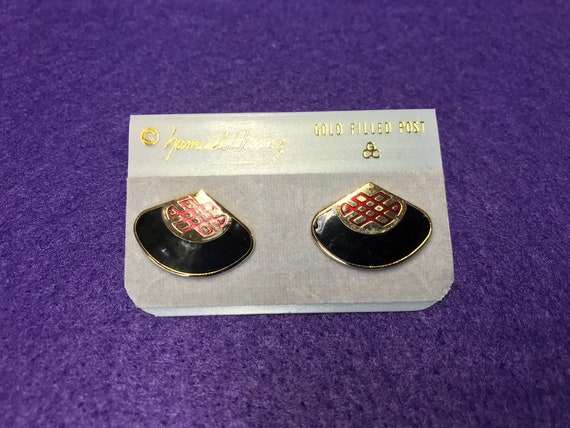 Vintage Samuel Huang black earring, studs, signed… - image 2