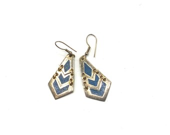 Vintage alpaca blue earrings, dangle earrings.