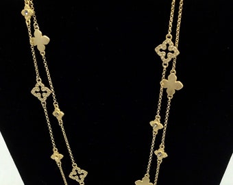 Gorgeous collectible and vintage Lia Sophia old gold tone necklace with  rhinestone.