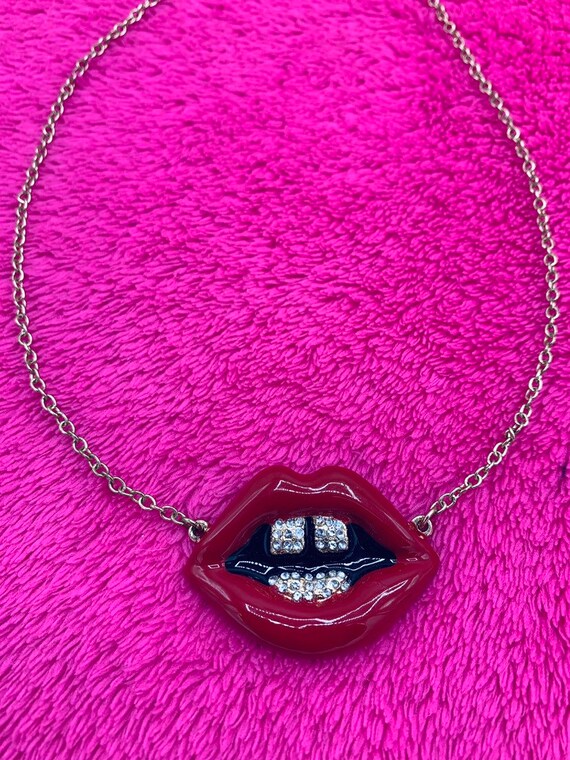 Red Lip necklace  with crystal - image 3