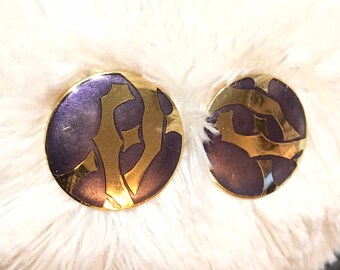 Vintage cloisonne round purple earrings