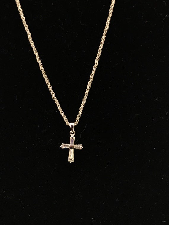 Vintage silver tone and cross with rhinestone nec… - image 3