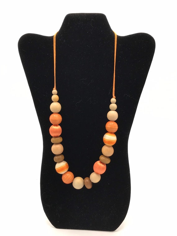 Vintage multicolored beads necklace, orange tones… - image 4