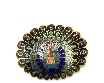Gorgeous collectible and Vintage cloisonne with peacock bolo tie or used as buckle.