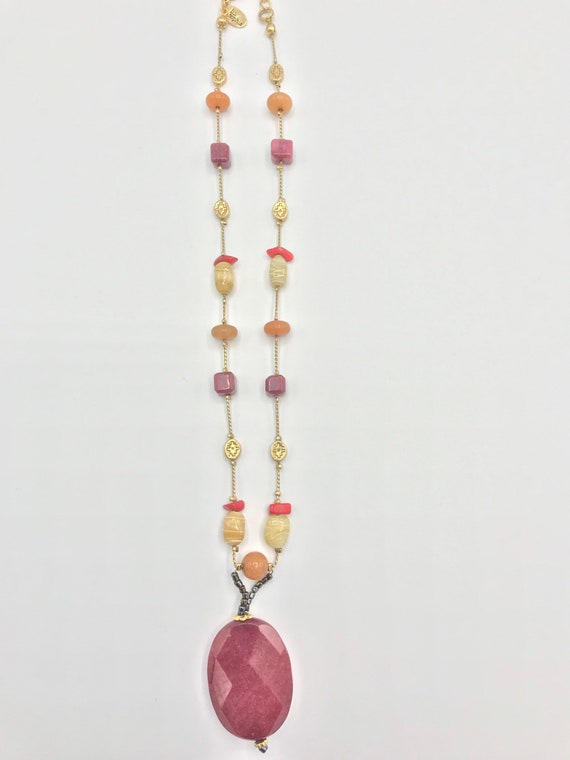 Lia Sophia gold burgundy stone multicolored neckl… - image 4