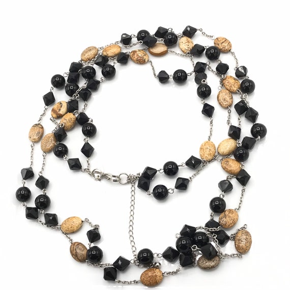 Multi strand necklace black and brown tones neckl… - image 6
