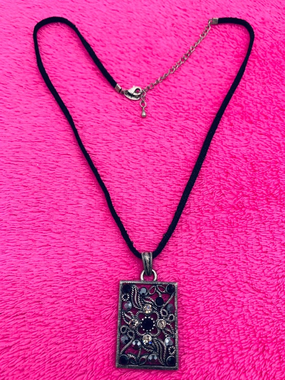 Lia Sophia black necklace onyx and crystal, recta… - image 4