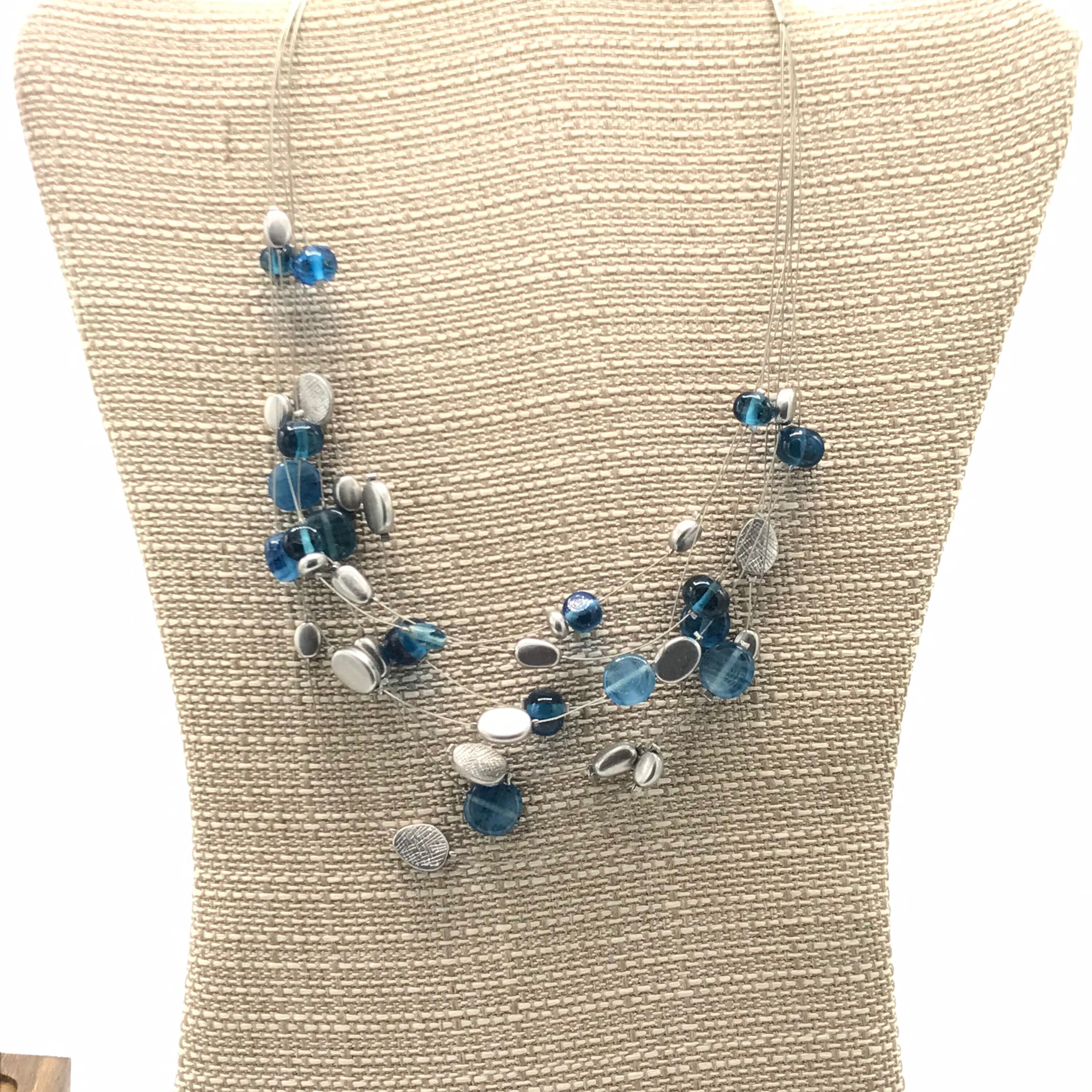 Multi Strand Blue and Silver Necklace by Lia Sophia, Glass  display picture 3