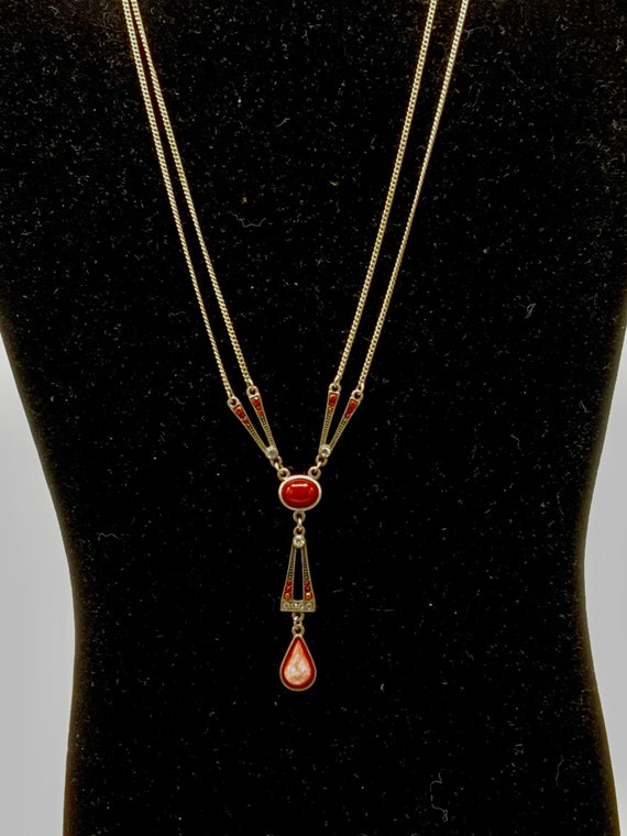 Gorgeous vintage nickel and red tone necklace by … - image 6